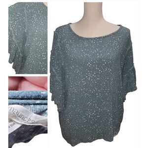 Maurices Womens TOP Size XXl Green Polka Dot Ruch Bat Wing Sleeve Pullover Event